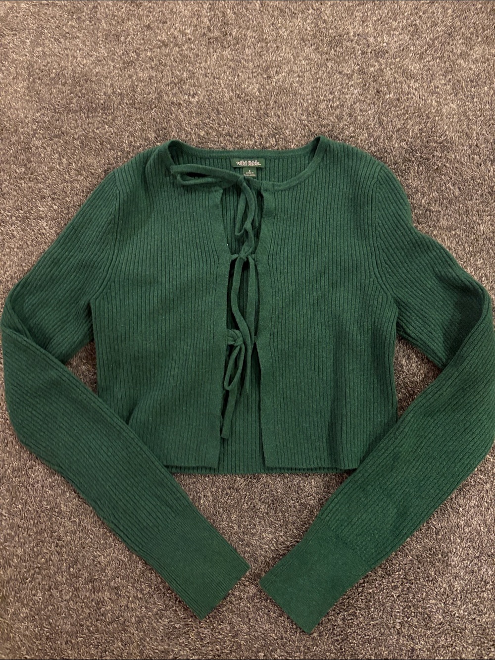 wild fable Deep Emerald Ribbed Tie-Front Crop Cardigan